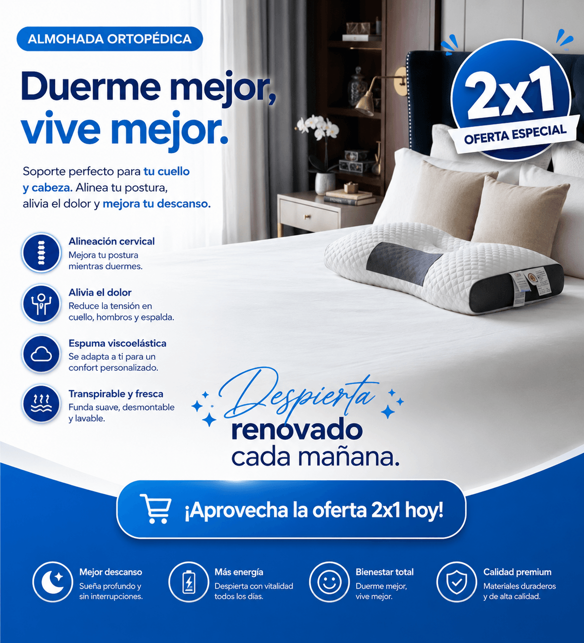 Almohada Cervical Ergonomica 2x1