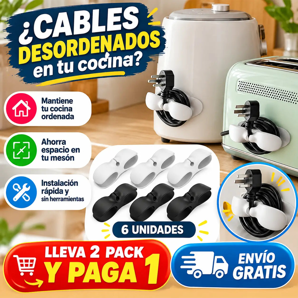 ClipNest 6 - 2X1 - Cables Fijos y Sin Enredos
