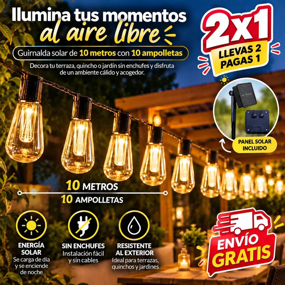 WarmGlow Outdoor 2X1 - Carga de Día, Brilla Toda la Noche