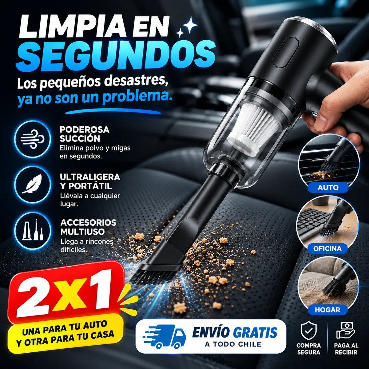 VacuGo Mini 2X1 - Auto Limpio en Minutos