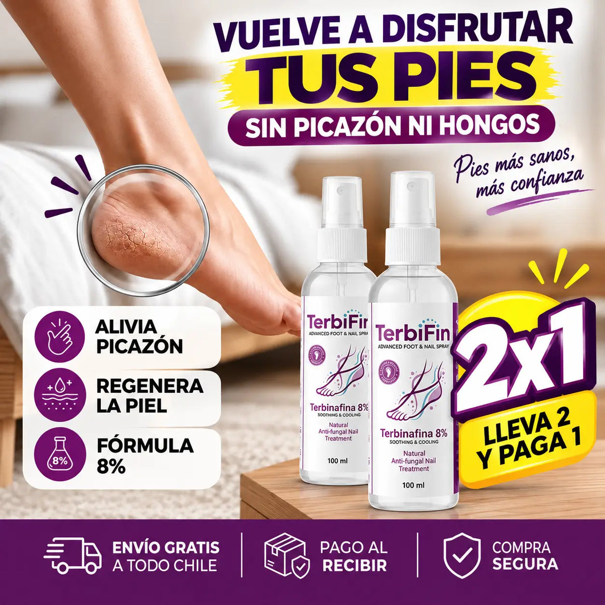 TerbiFin Spray 8% 2X1 - Pies Libres de Picazón y Olor