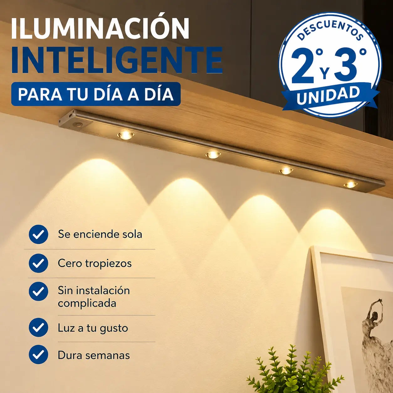 NightGlow Pro - Barra Led 50 cms - Luz que se enciende sola cuando la necesitas